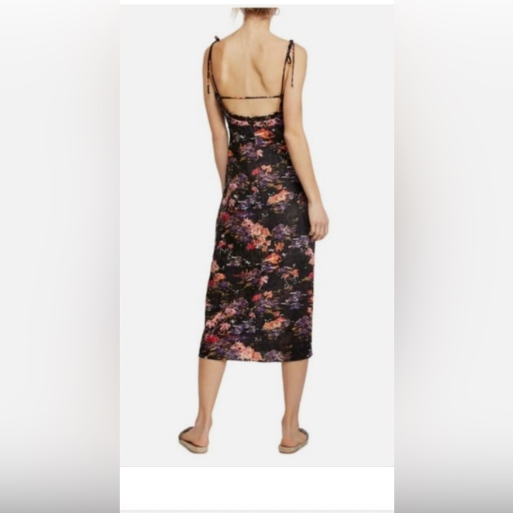 Free People Black Flamingo Paradise linen blend midi dress NWT size 12 - Picture 3 of 15